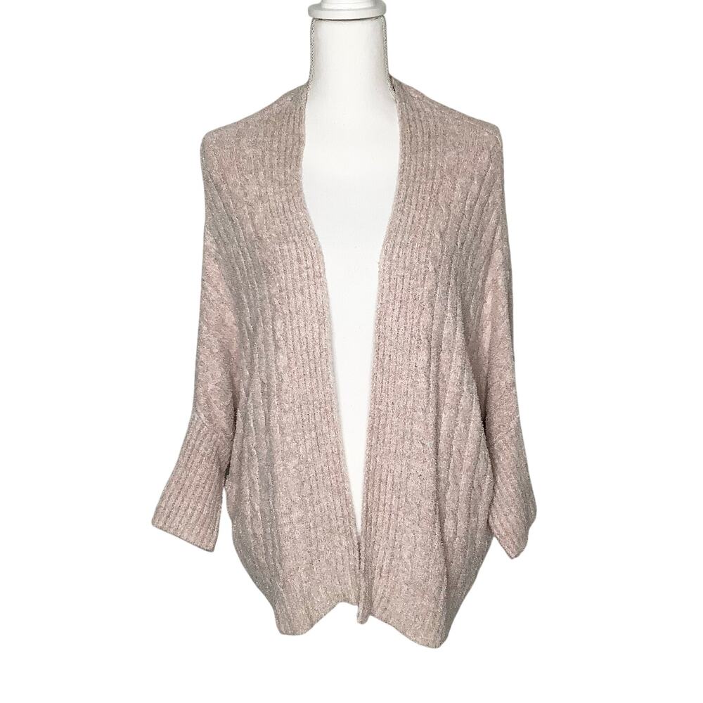 Barefoot Dreams Cozychic Lite Pale Pink Open Front Cardigan Shrug Large XL